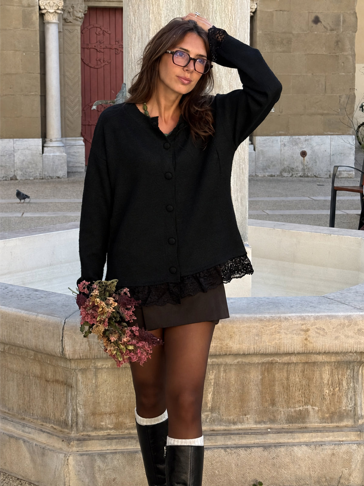 Gilet à dentelle Chantal - Noir