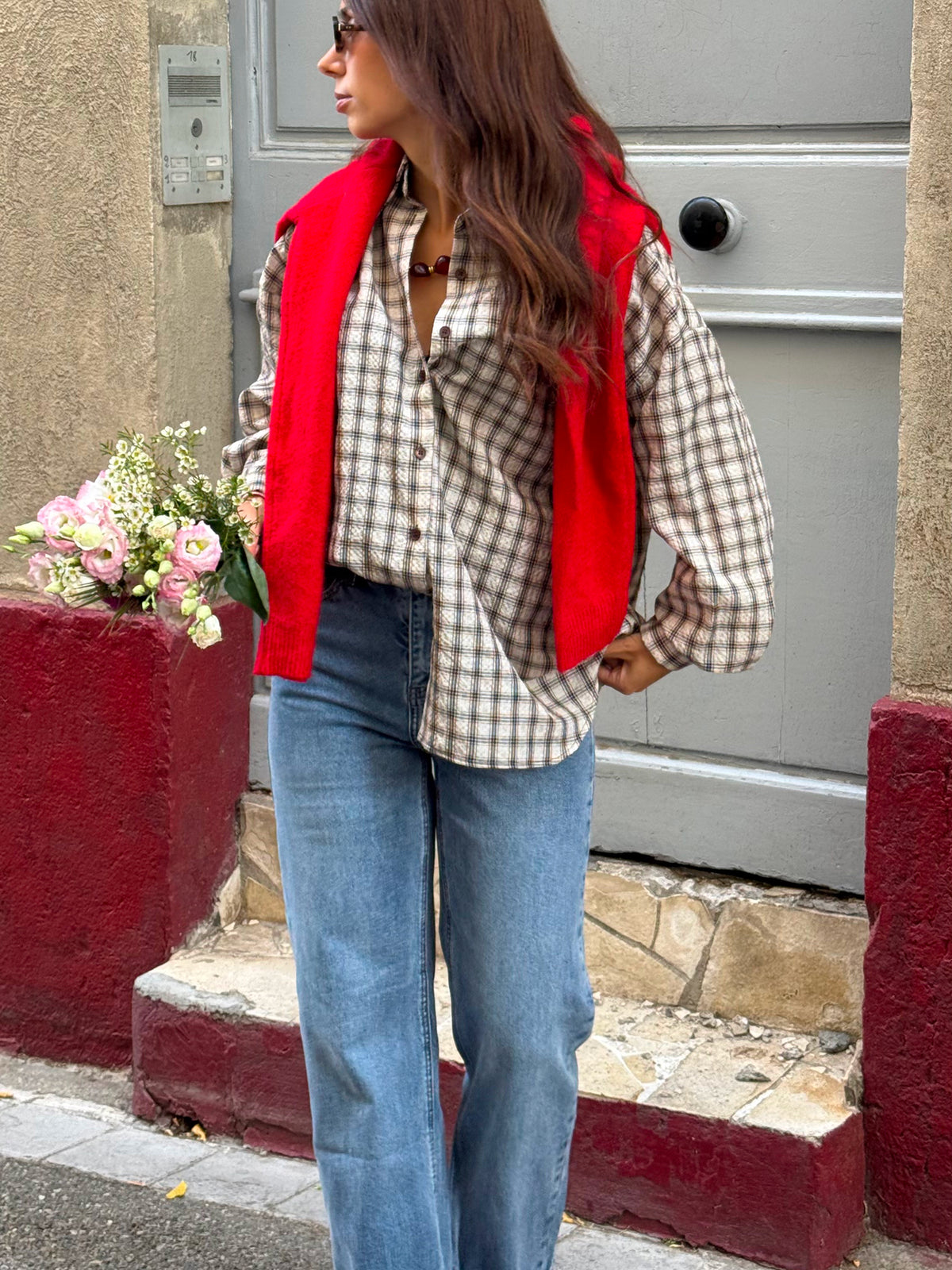 Pull boutonné Orane - Rouge