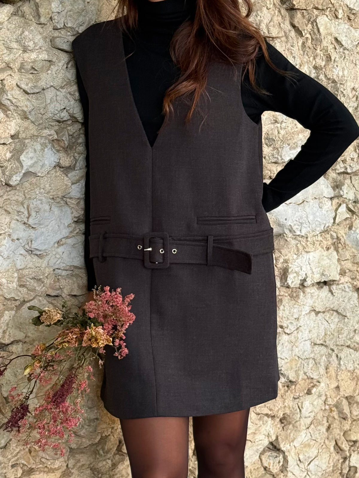 Robe ceinturée Isa — Anthracite