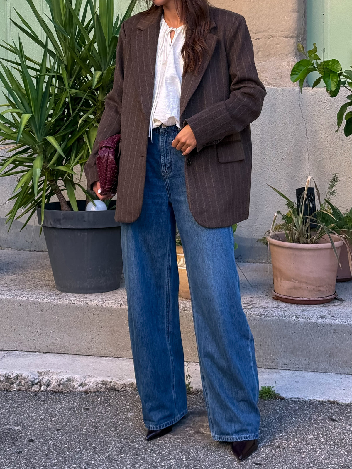Blazer rayé Manon – Chocolat