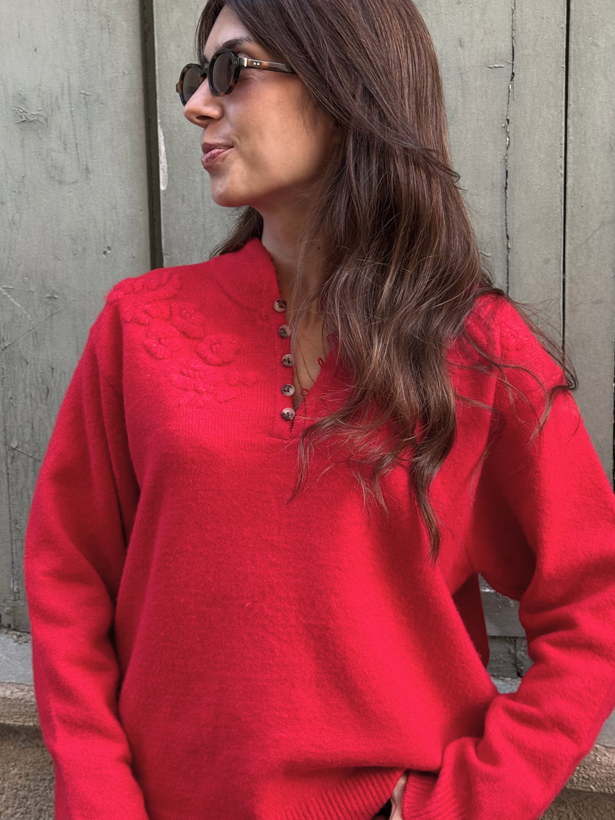 Pull boutonné Orane - Rouge