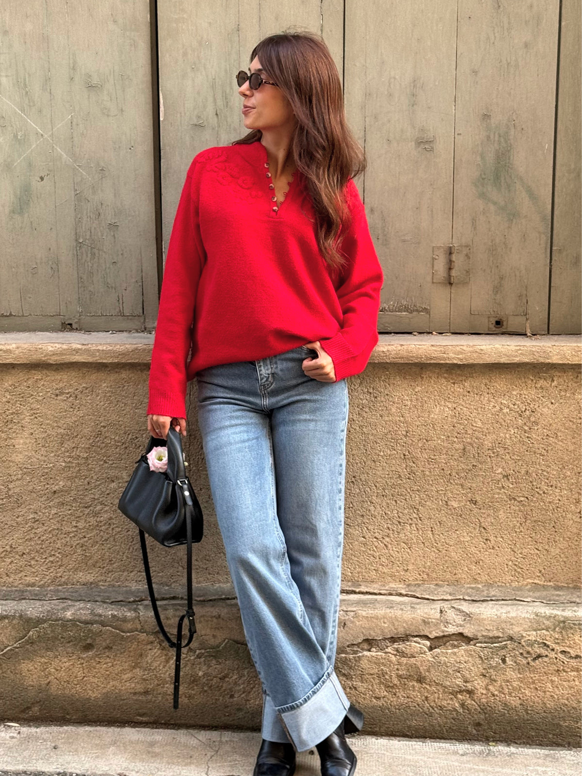 Pull boutonné Orane - Rouge