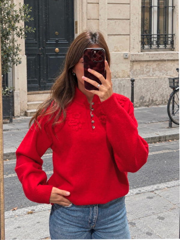 Pull boutonné Orane - Rouge