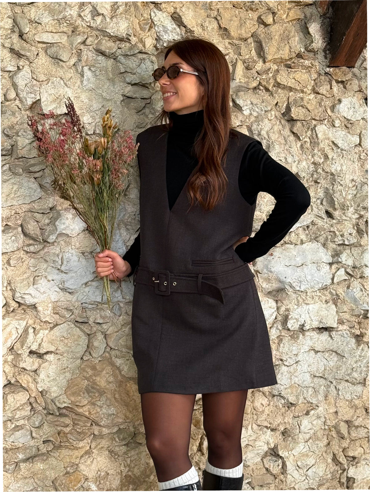 Robe ceinturée Isa — Anthracite