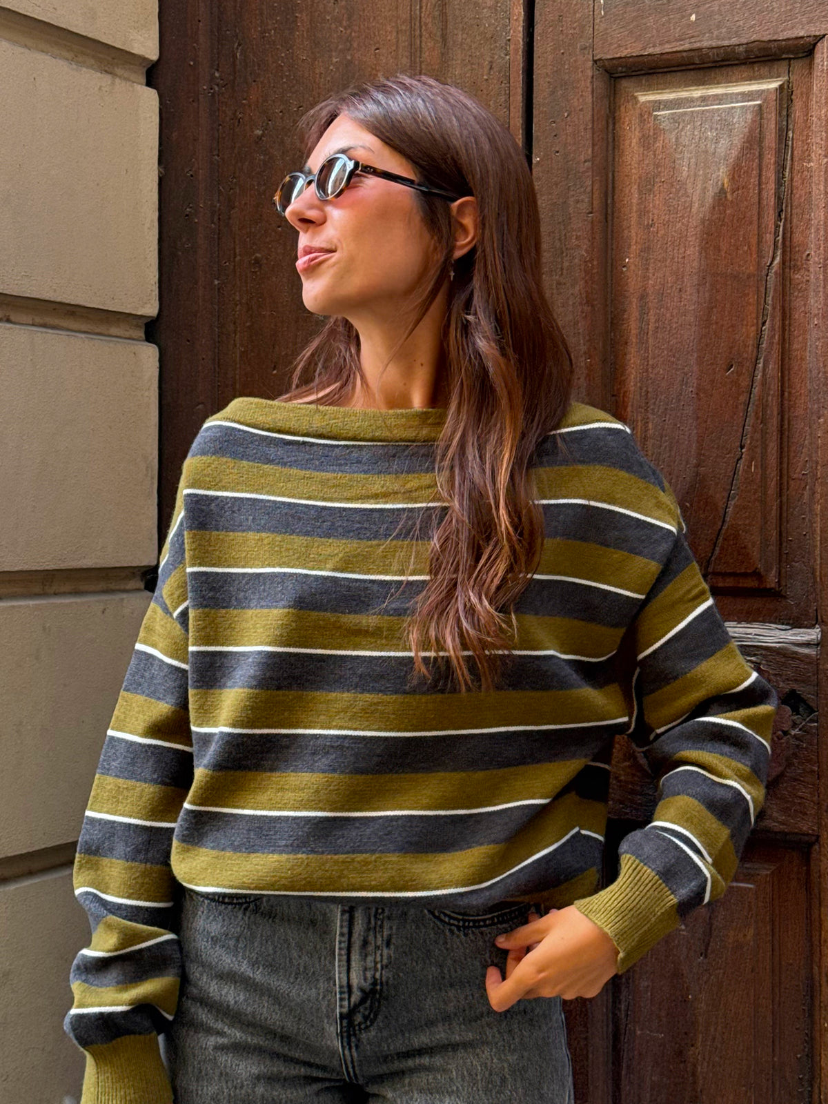 Pull rayé Eva — Olive