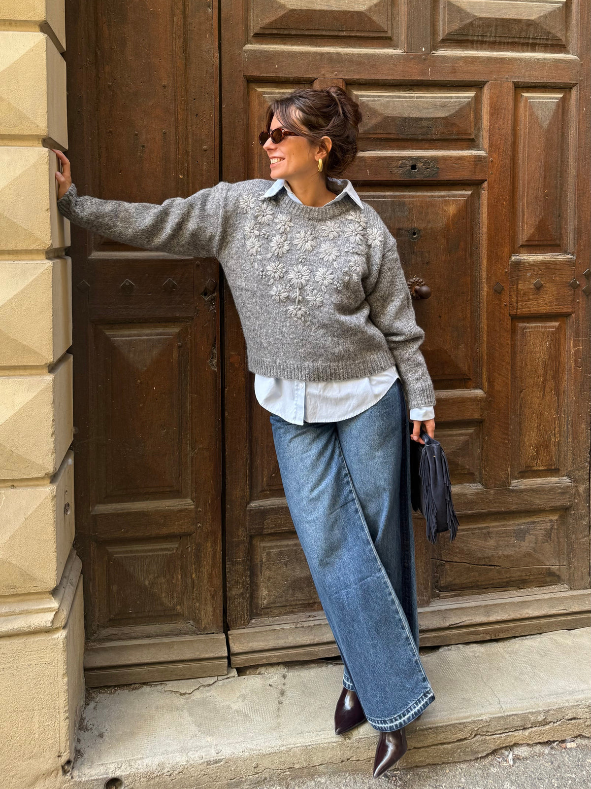 Pull brodé Sonia — Gris