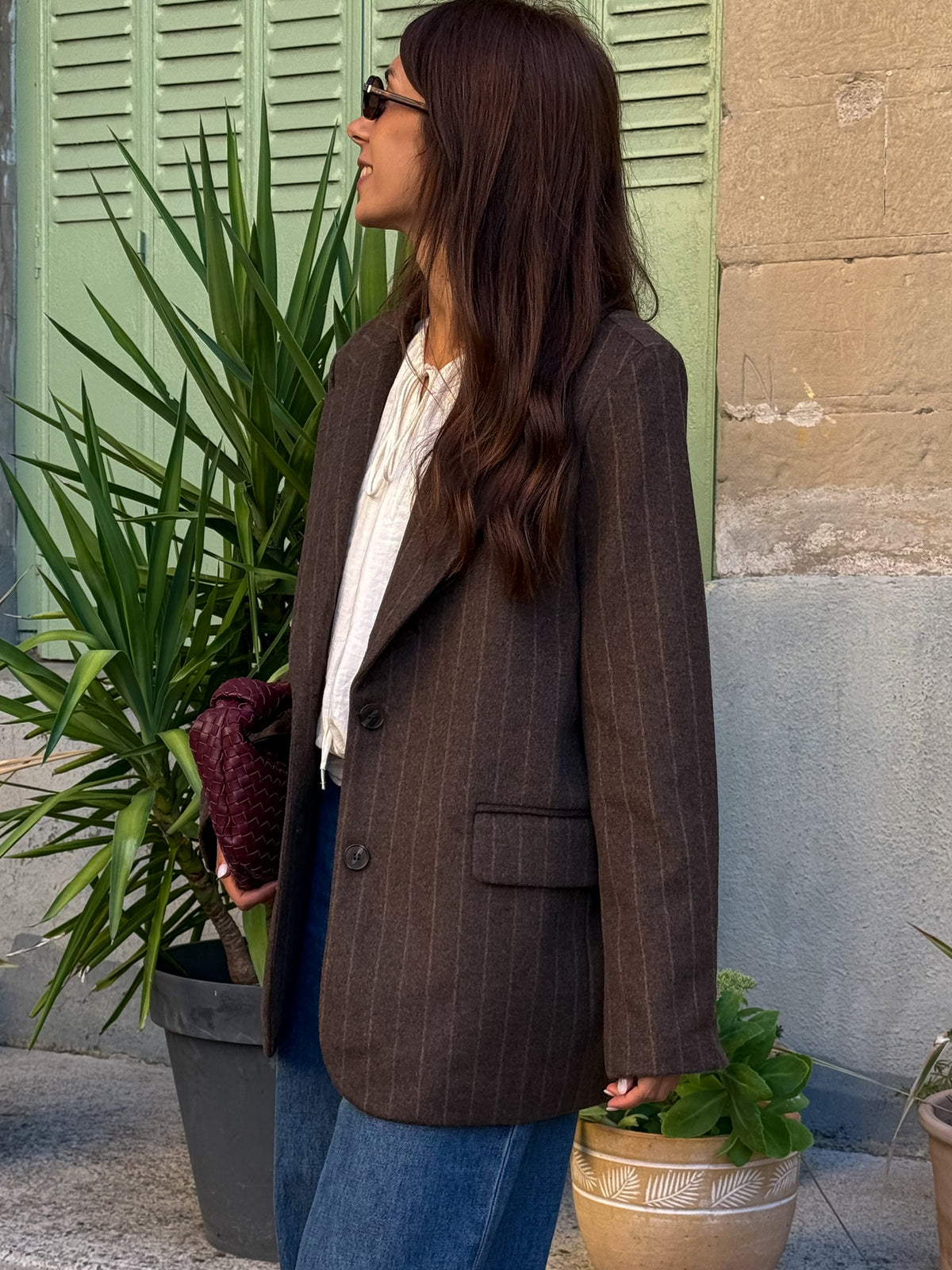 Blazer rayé Manon – Chocolat