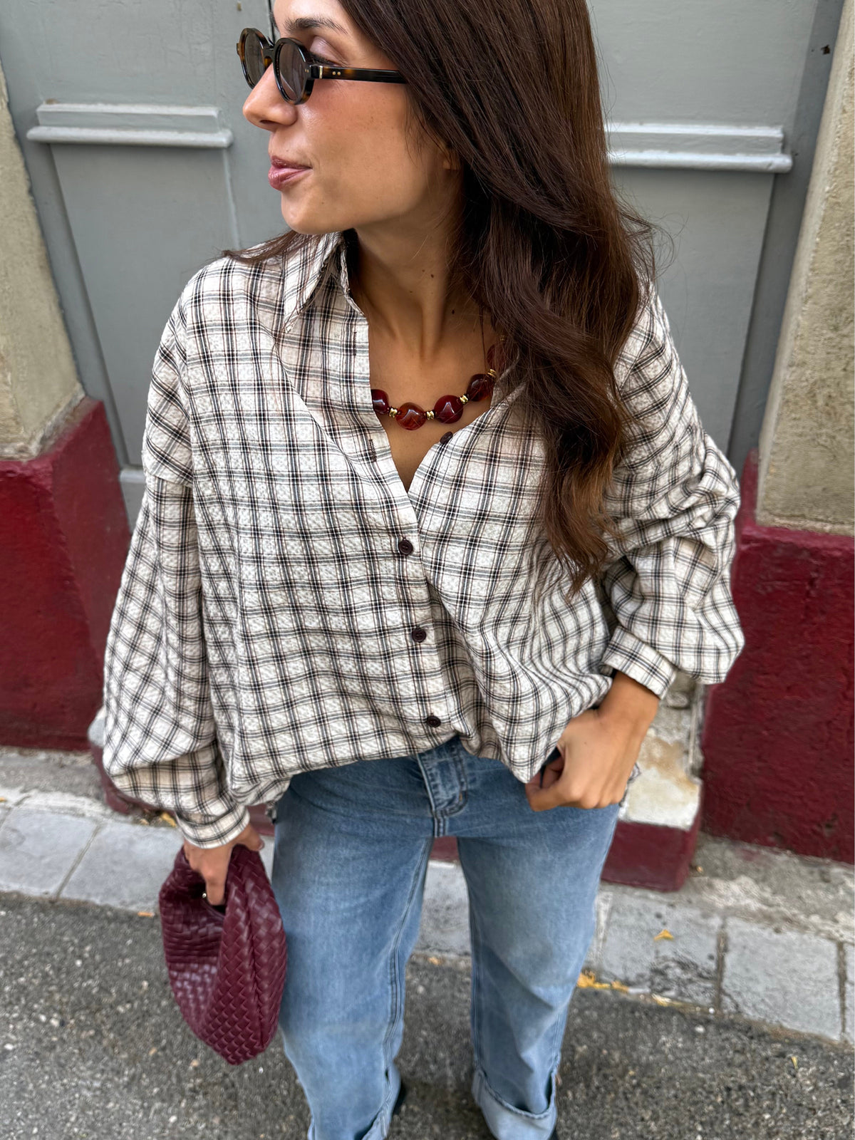 Chemise à carreaux Audrey — Beige