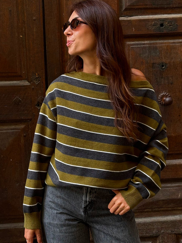 Pull rayé Eva — Olive