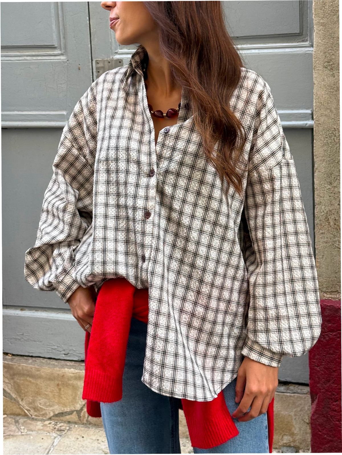 Chemise à carreaux Audrey — Beige