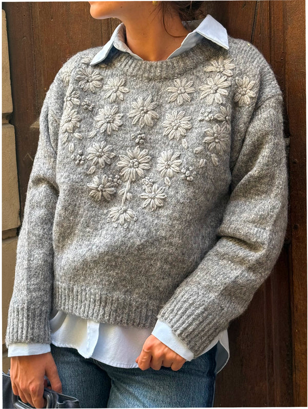 Pull brodé Sonia — Gris