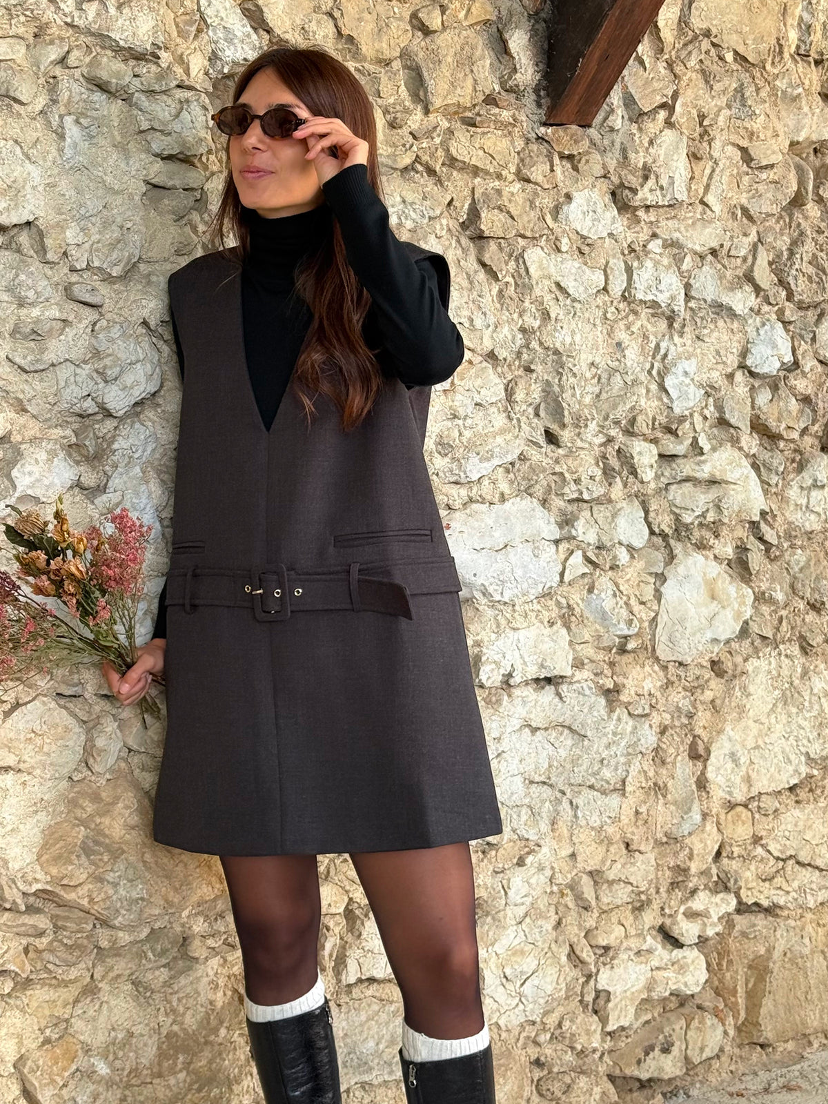 Robe ceinturée Isa — Anthracite